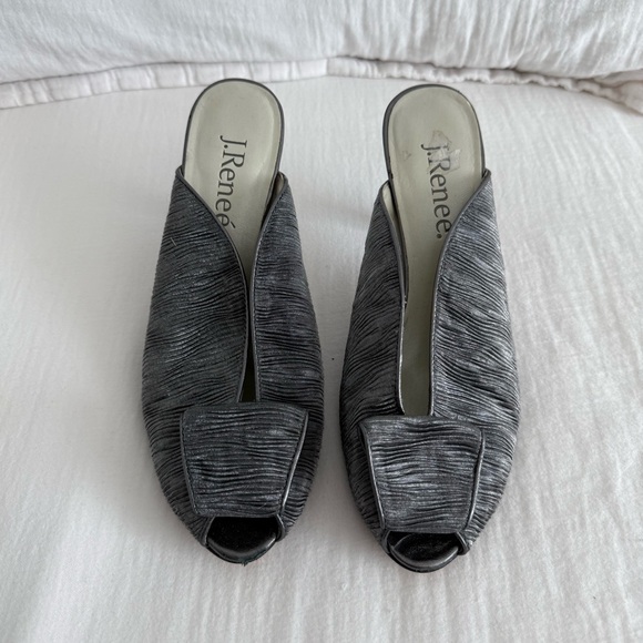 J.Renee Shoes - J. Renee Gray Elvira Peep-toe Fabric Mules